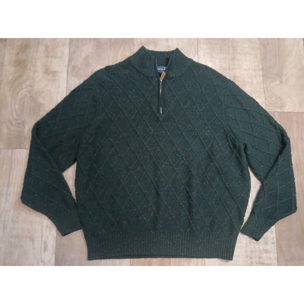 Crown & ivy cable knit sweater Quarter Zip Size XL Green red